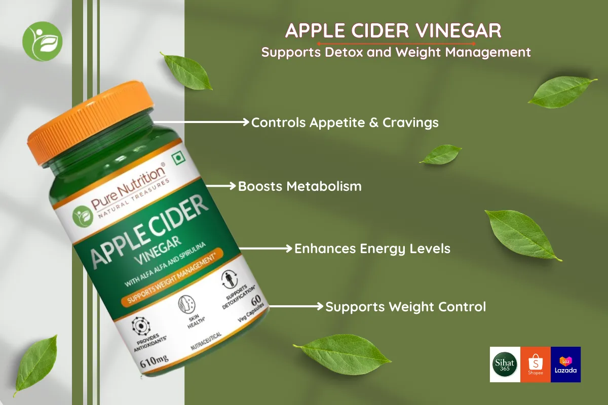Apple cider vinegar capsules with wheatgrass and spirulina for metabolism boost and weight management support