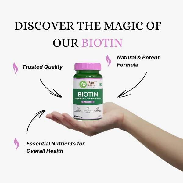 Biotin supplement with bhringraj, amla, and moringa extracts for complete hair and beauty nutrition