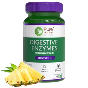 Pure Nutrition Digestive Enzymes bottle with Bromelain and pineapple slice
