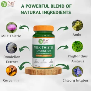 Natural liver detox supplement with milk thistle, dandelion, curcumin, and amla for complete liver support