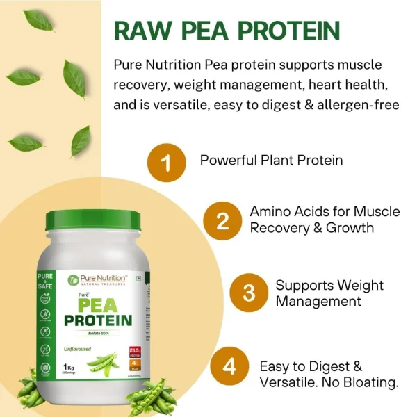 Pure vegan pea protein powder for lean muscle and digestion support