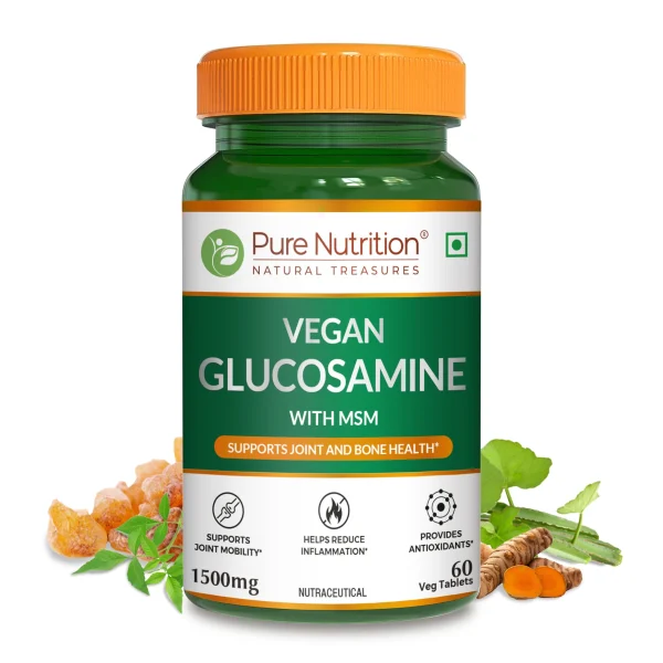 Vegan glucosamine 1500mg with MSM for joint and bone health support plant based supplement