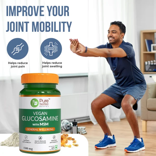 Natural joint pain relief supplement with vegan glucosamine and MSM for mobility and inflammation