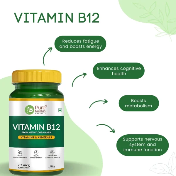 Front view of Pure Nutrition Vitamin B12 Methylcobalamin bottle
