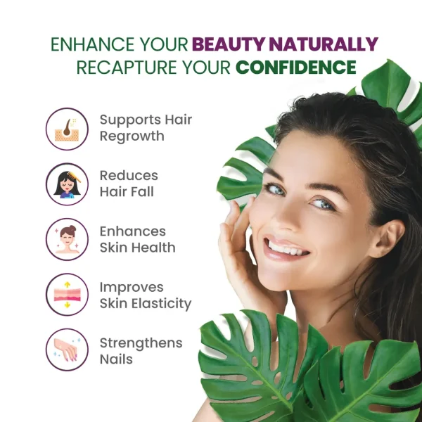 Vlado's Himalayan Organics Biotin 10,000mcg from Sesbania Extract, highlighting benefits: 100% natural, vegan friendly, no additives, gluten-free, lab tested.