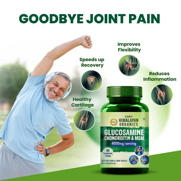 Natural joint pain relief supplement with glucosamine chondroitin MSM for flexibility and faster recovery