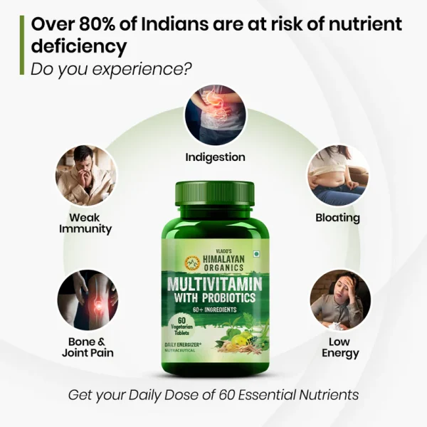 Ayurvedic probiotic multivitamin with 60+ nutrients for gut health, immunity boost and sustained energy release