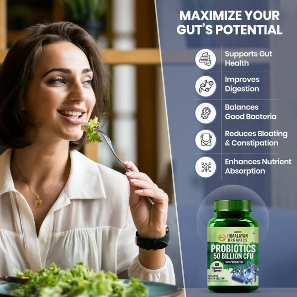 Himalayan Organics Probiotics 50 Billion CFU with Prebiotic; 60 vegetarian digestive health capsules.