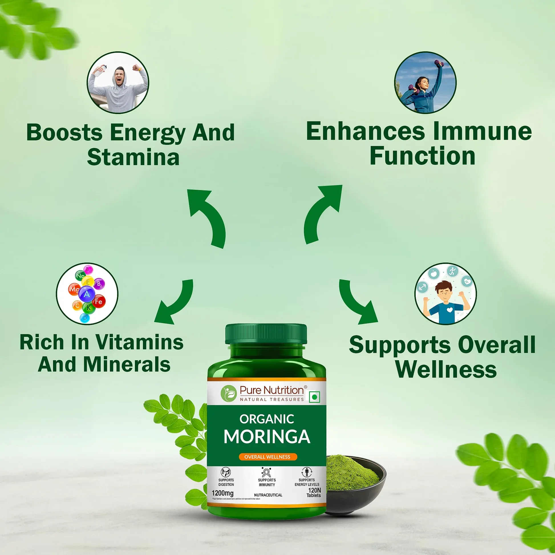 Pure Nutrition Organic Moringa Tablets – Benefits for Energy, Immunity, Vitamins, and Wellness