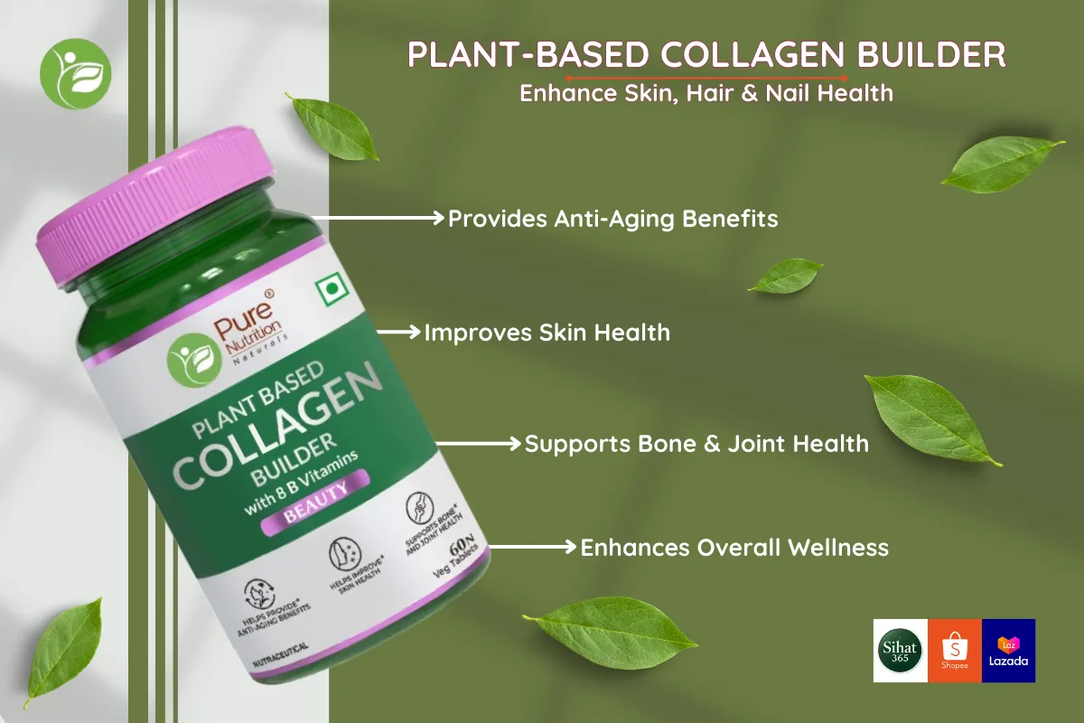 Vegan collagen support tablets with 8 B vitamins for skin, bone health and anti-aging benefits