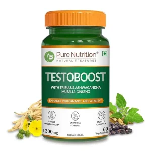 Testoboost bottle with key wellness benefits