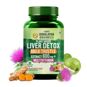 Plant-based liver detox supplement with 800mg milk thistle for natural liver support and cleansing