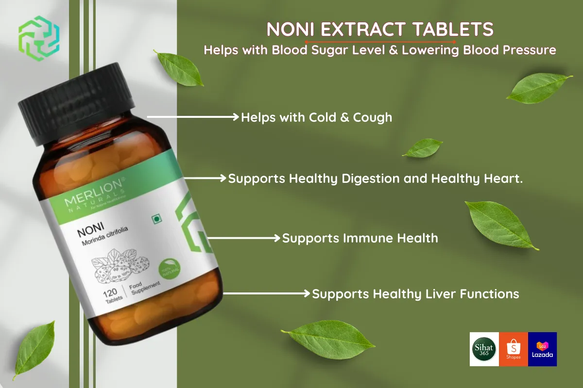 Noni tablets for heart health and blood circulation.
