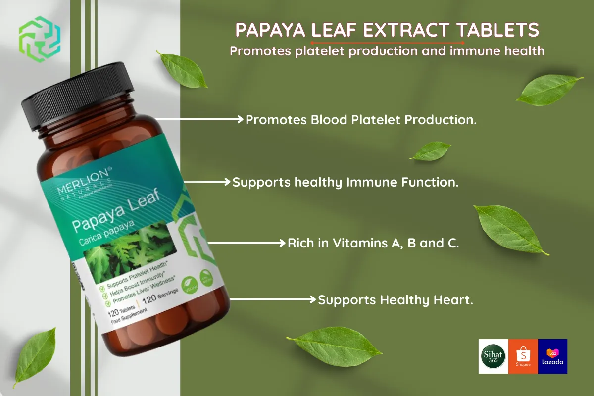 Genuine Merlion Naturals Papaya Leaf tablets from Sihat365.